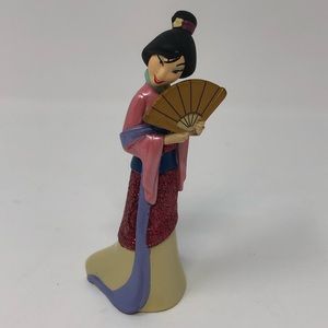 Disney Mulan Toy Figuine Sparkly Red Pink Dress Fan Plastic